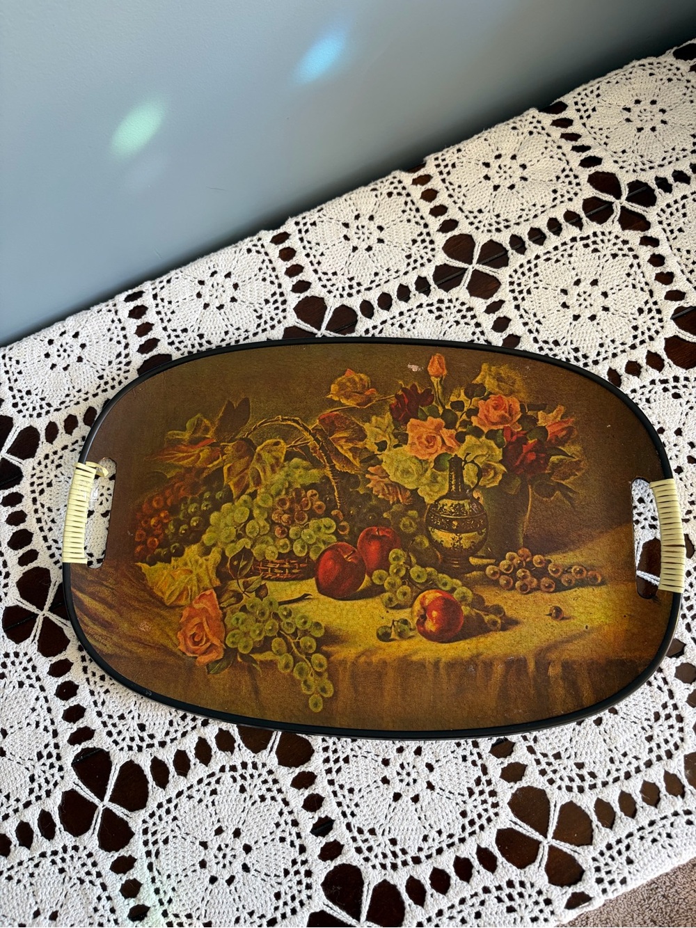 Vintage 70’s Retro Design Fruit & Floral Serving Tray Nostalgia Design Decor